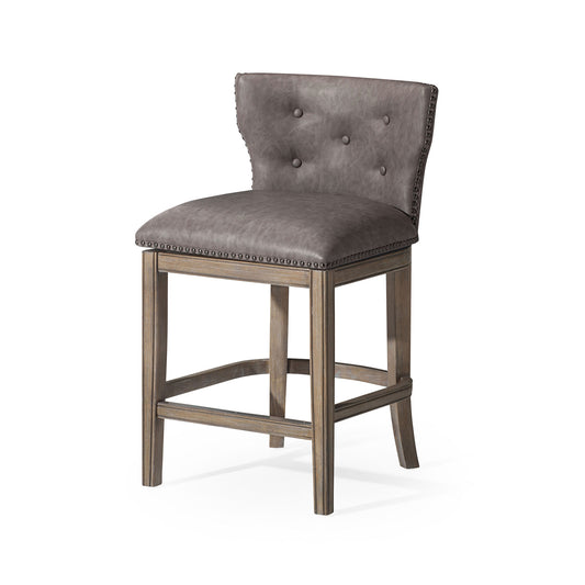 Maven Lane Hugo 26 Inch High Counter Height Barstool with Low Back in Reclaimed Oak Finish with Ronan Stone Vegan Leather Upholstered Seat