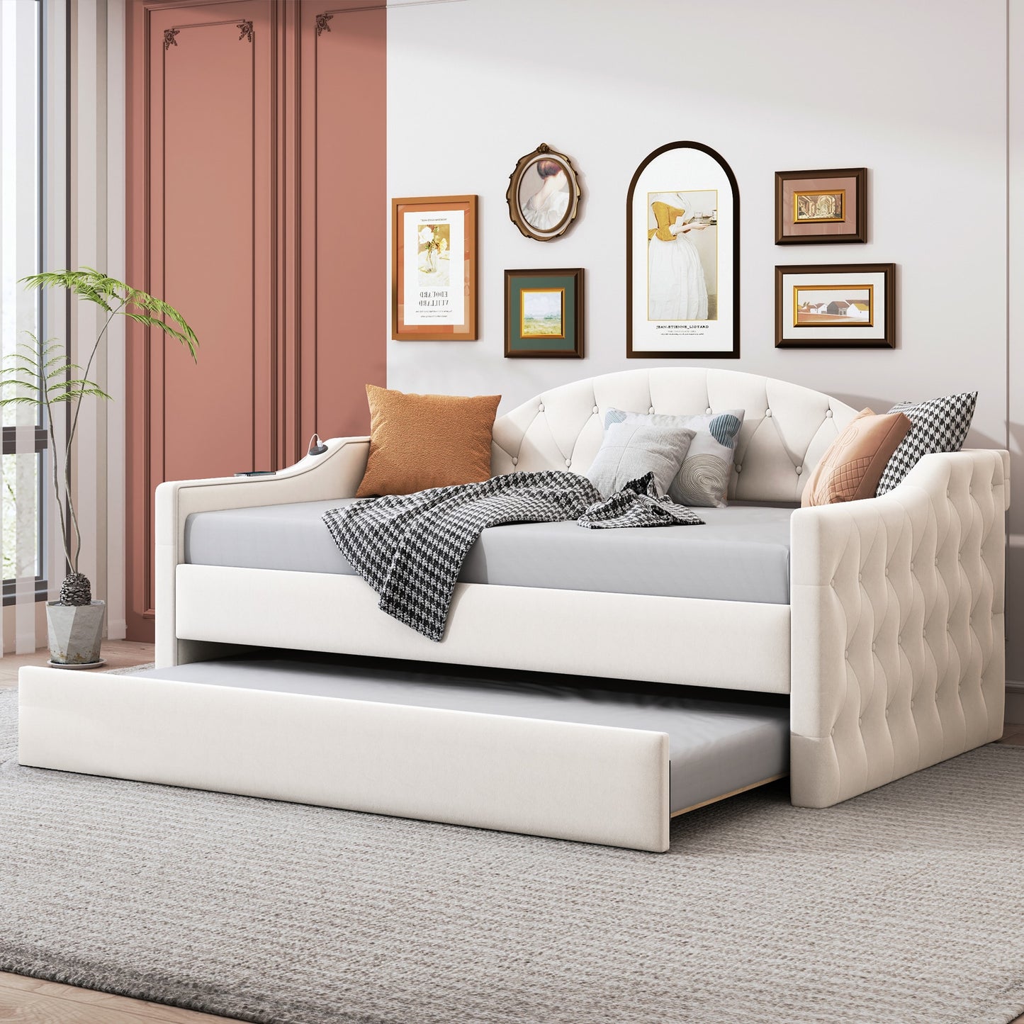 Lycvki BeigeÂ  Contemporary/Modern Velvet Twin Sofa bed