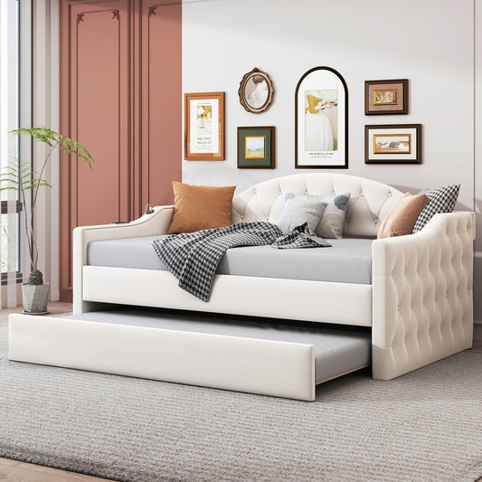 Lycvki BeigeÂ  Contemporary/Modern Velvet Twin Sofa bed