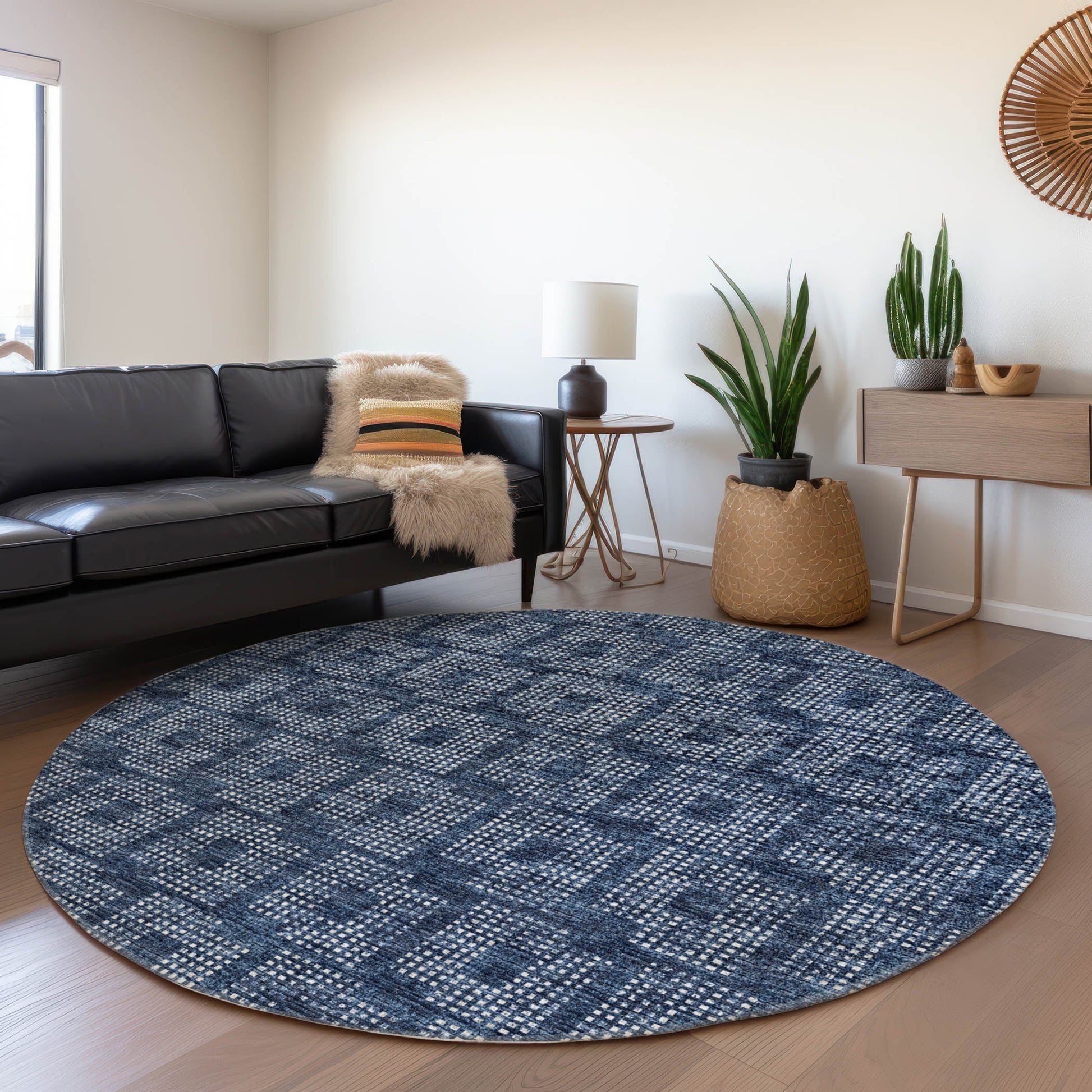 Addison Rugs Mayfield AMF33BL 8 x 8 (ft) Loomed Polyester Blue Round Indoor Abstract Machine washable Pet Friendly Area rug