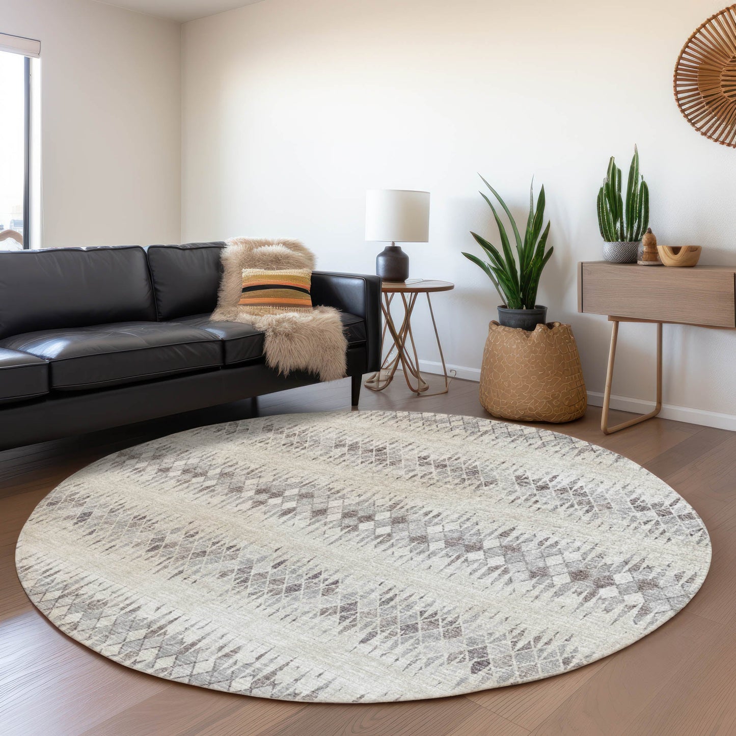 Addison Rugs Mayfield AMF38BE 8 x 8 (ft) Loomed Polyester Beige Round Indoor Abstract Machine washable Pet Friendly Area rug