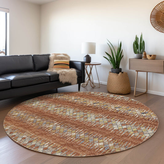 Addison Rugs Mayfield AMF38SP 8 x 8 (ft) Loomed Polyester Spice Round Indoor Abstract Machine washable Pet Friendly Area rug