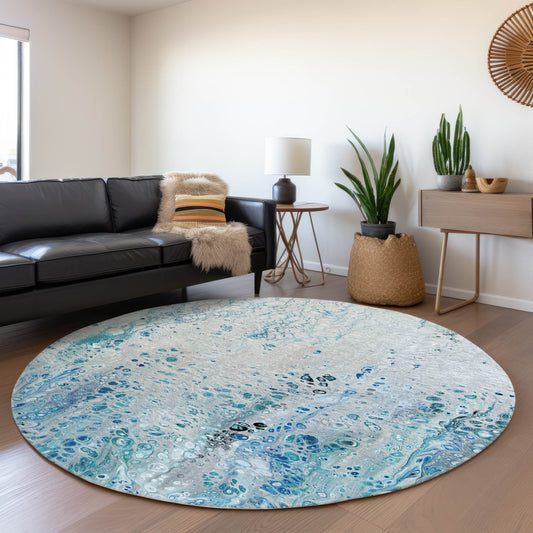 Addison Rugs Mayfield AMF63SH 8 x 8 (ft) Loomed Polyester Shoreline Round Indoor Abstract Machine washable Pet Friendly Area rug