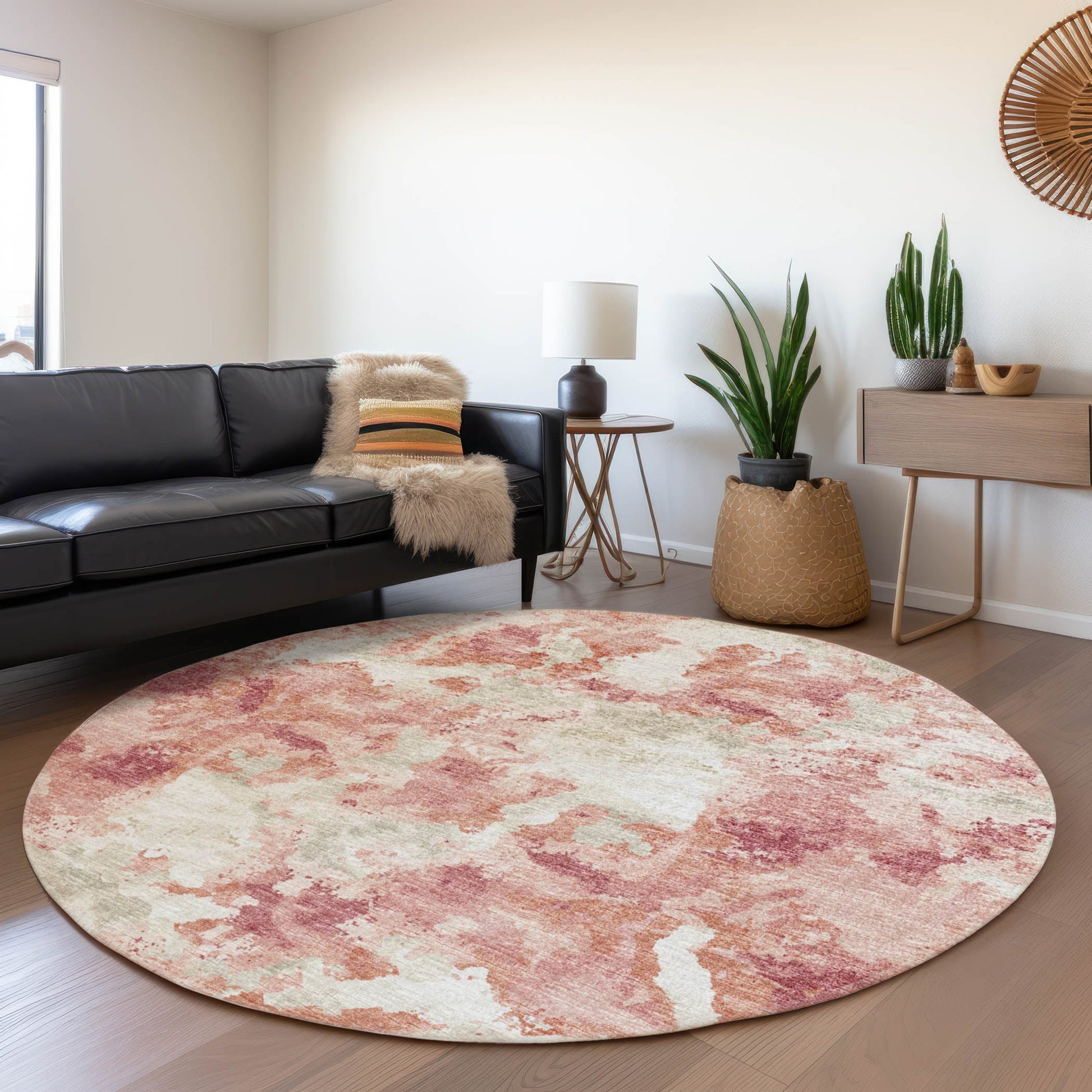 Addison Rugs Mayfield AMF67PI 8 x 8 (ft) Loomed Polyester Pink Round Indoor Abstract Machine washable Pet Friendly Area rug
