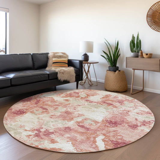 Addison Rugs Mayfield AMF67PI 8 x 8 (ft) Loomed Polyester Pink Round Indoor Abstract Machine washable Pet Friendly Area rug