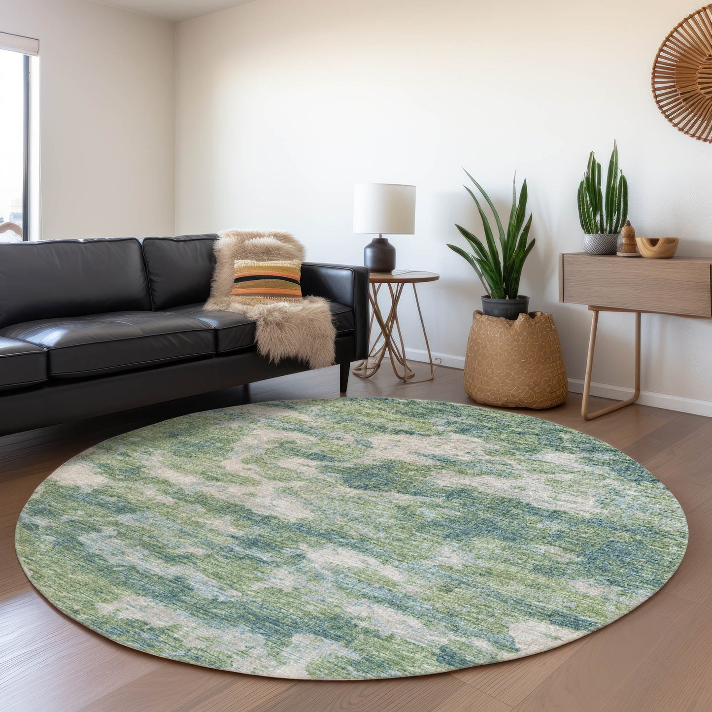 Addison Rugs Mayfield AMF71GN 8 x 8 (ft) Loomed Polyester Green Round Indoor Abstract Machine washable Pet Friendly Area rug