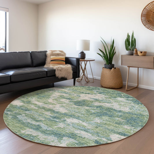 Addison Rugs Mayfield AMF71GN 8 x 8 (ft) Loomed Polyester Green Round Indoor Abstract Machine washable Pet Friendly Area rug