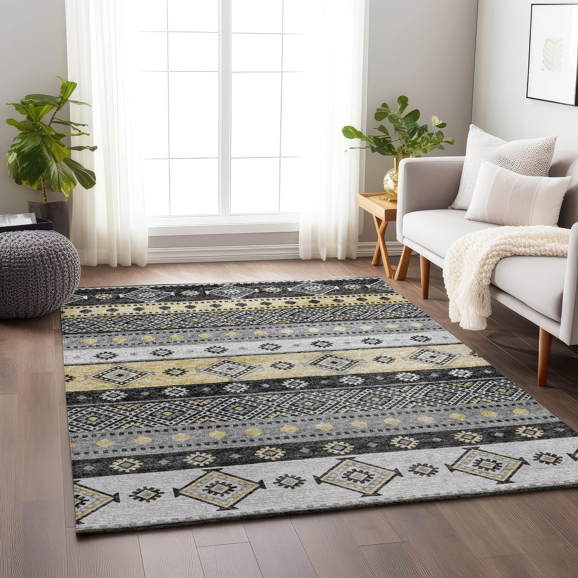 Addison Rugs Mayfield AMF118GR 8 x 10 (ft) Loomed Polyester Gray Rectangular Indoor Geometric Machine washable Pet Friendly Area rug