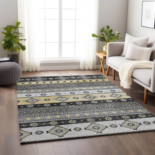 Addison Rugs Mayfield AMF118GR 8 x 10 (ft) Loomed Polyester Gray Rectangular Indoor Geometric Machine washable Pet Friendly Area rug
