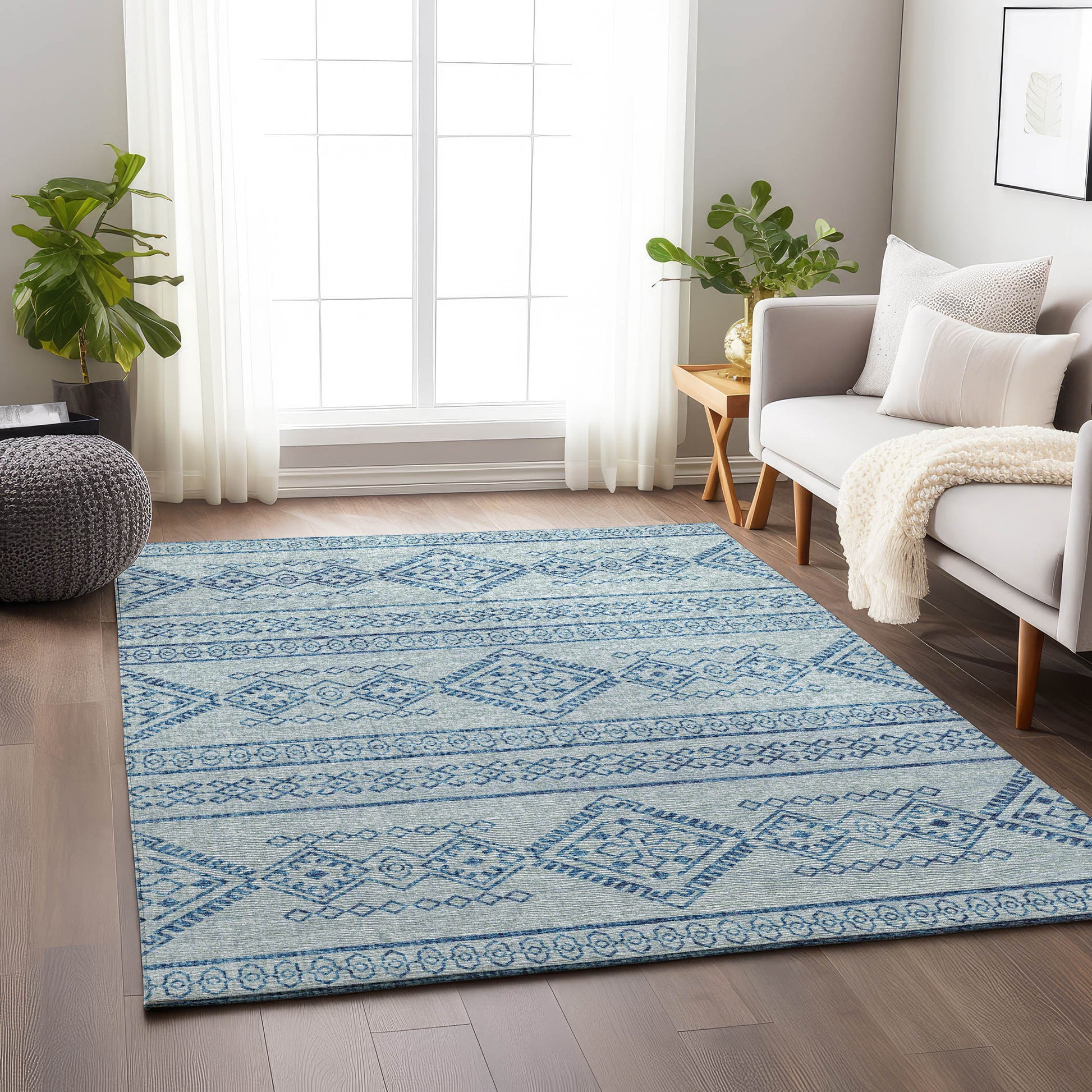 Addison Rugs Mayfield AMF120BL 9 x 12 (ft) Loomed Polyester Blue Rectangular Indoor Geometric Machine washable Pet Friendly Area rug