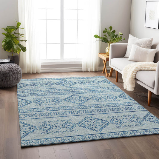 Addison Rugs Mayfield AMF120BL 9 x 12 (ft) Loomed Polyester Blue Rectangular Indoor Geometric Machine washable Pet Friendly Area rug