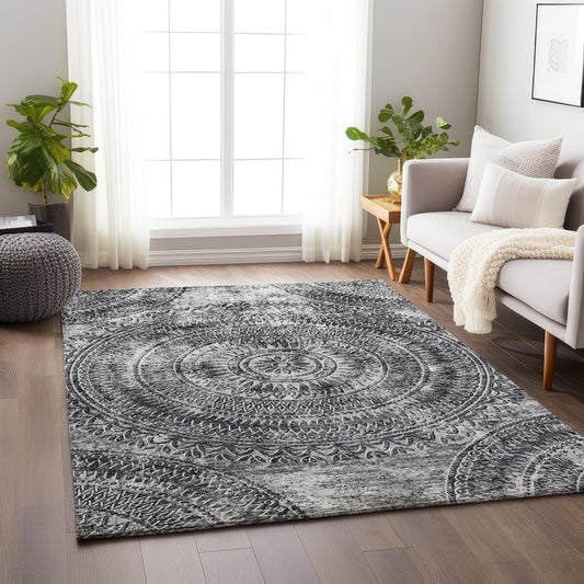 Addison Rugs Mayfield AMF113GR 8 x 10 (ft) Loomed Polyester Gray Rectangular Indoor Geometric Machine washable Pet Friendly Area rug