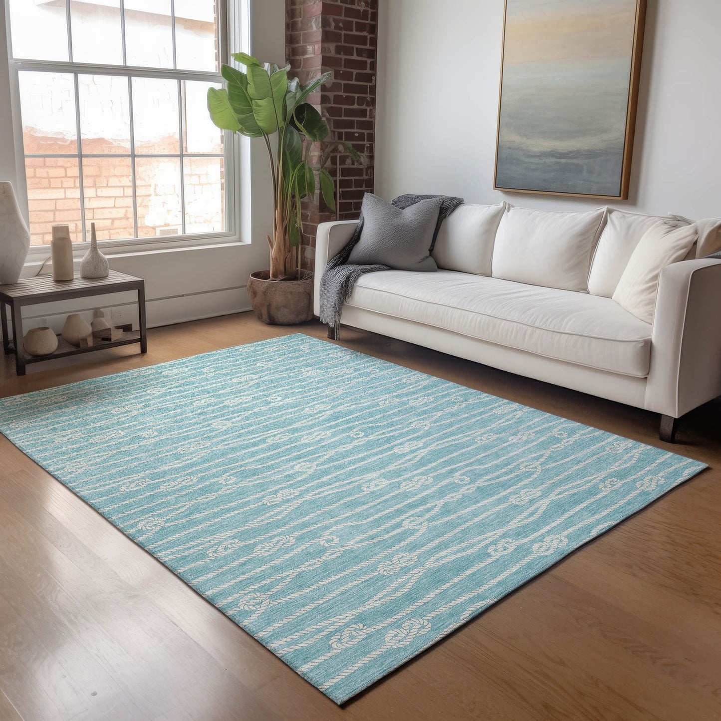 Addison Rugs Mayfield AMF152LA 8 x 10 (ft) Loomed Polyester Lagoon Rectangular Indoor Geometric Machine washable Pet Friendly Area rug