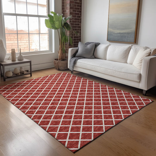 Addison Rugs Mayfield AMF140RD 8 x 10 (ft) Loomed Polyester Red Rectangular Indoor Geometric Machine washable Pet Friendly Area rug