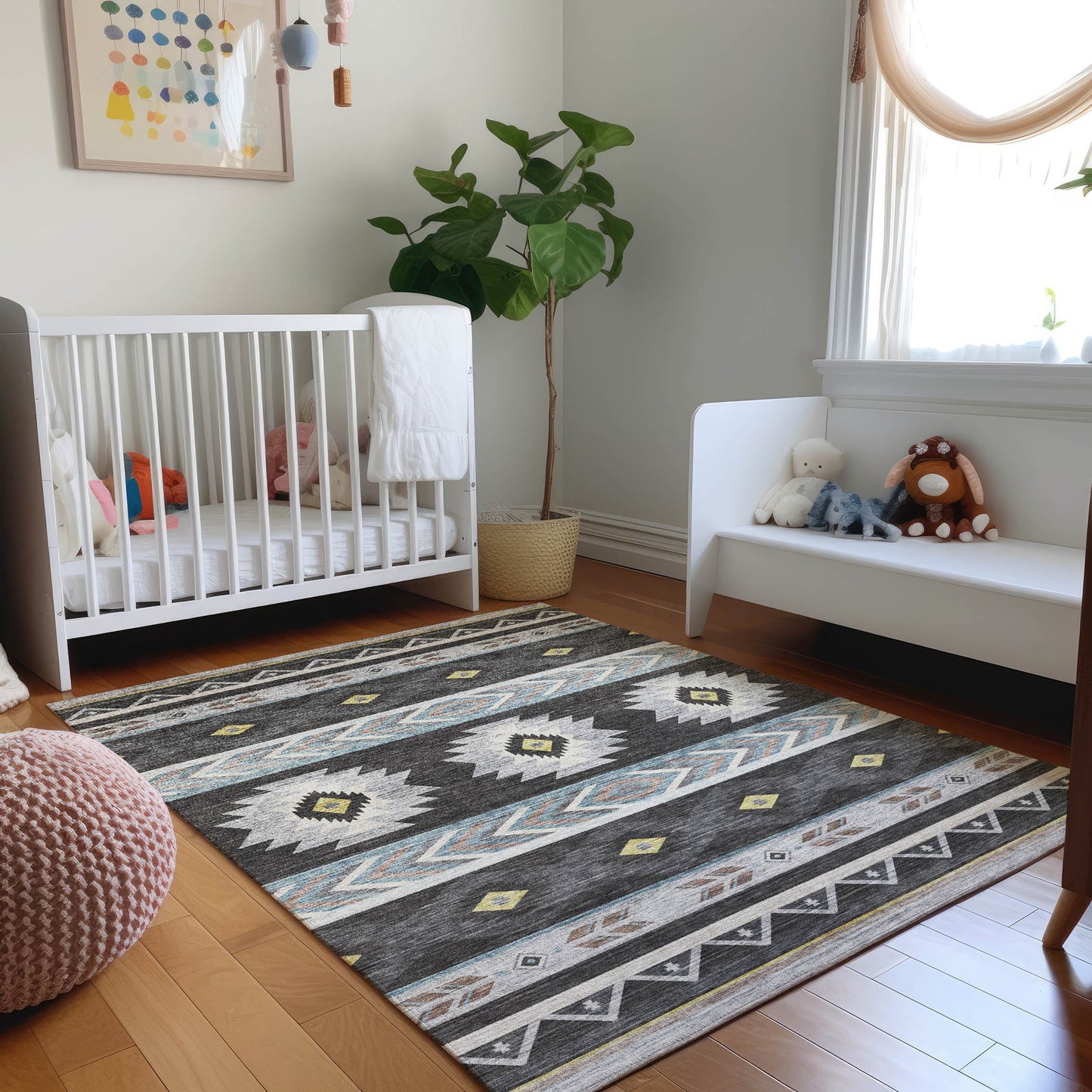 Addison Rugs Mayfield AMF178MI 8 x 10 (ft) Loomed Polyester Midnight Rectangular Indoor Geometric Machine washable Pet Friendly Area rug