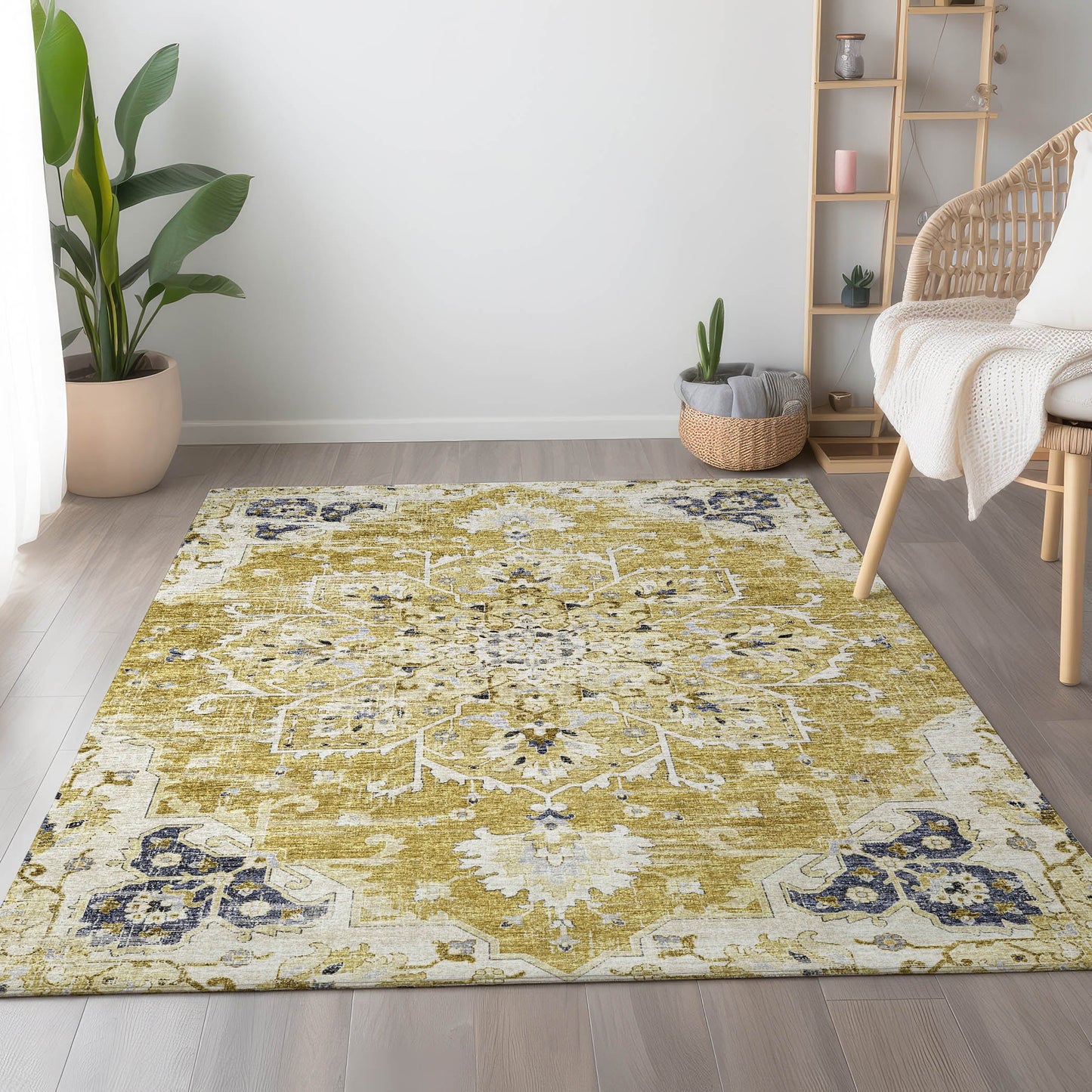 Addison Rugs Mayfield AMF93GI 9 x 12 (ft) Loomed Polyester Gilded Rectangular Indoor Abstract Machine washable Pet Friendly Area rug