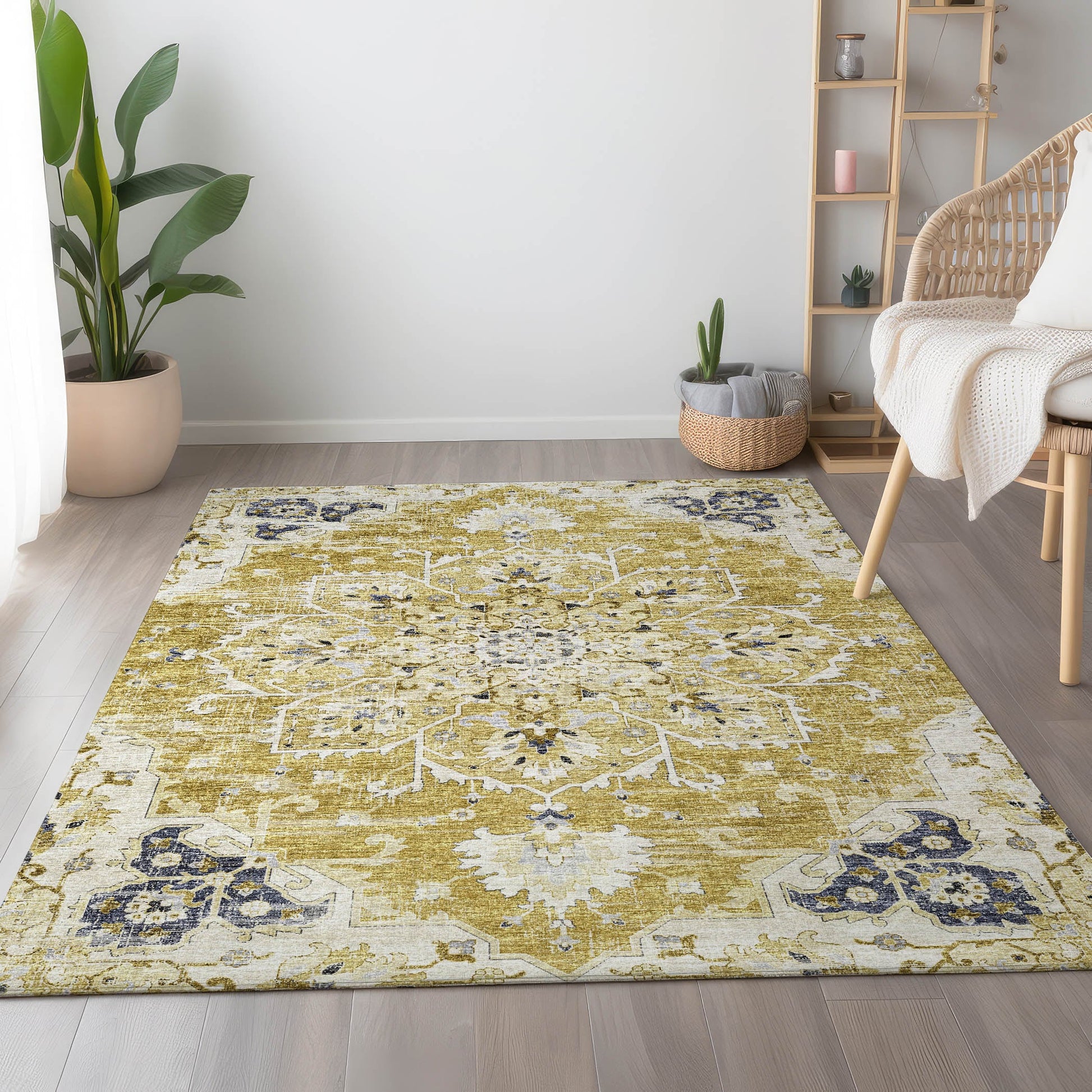 Addison Rugs Mayfield AMF93GI 9 x 12 (ft) Loomed Polyester Gilded Rectangular Indoor Abstract Machine washable Pet Friendly Area rug