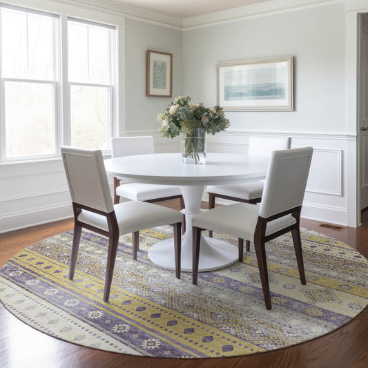 Addison Rugs Mayfield AMF118PR 8 x 8 (ft) Loomed Polyester Purple Round Indoor Geometric Machine washable Pet Friendly Area rug