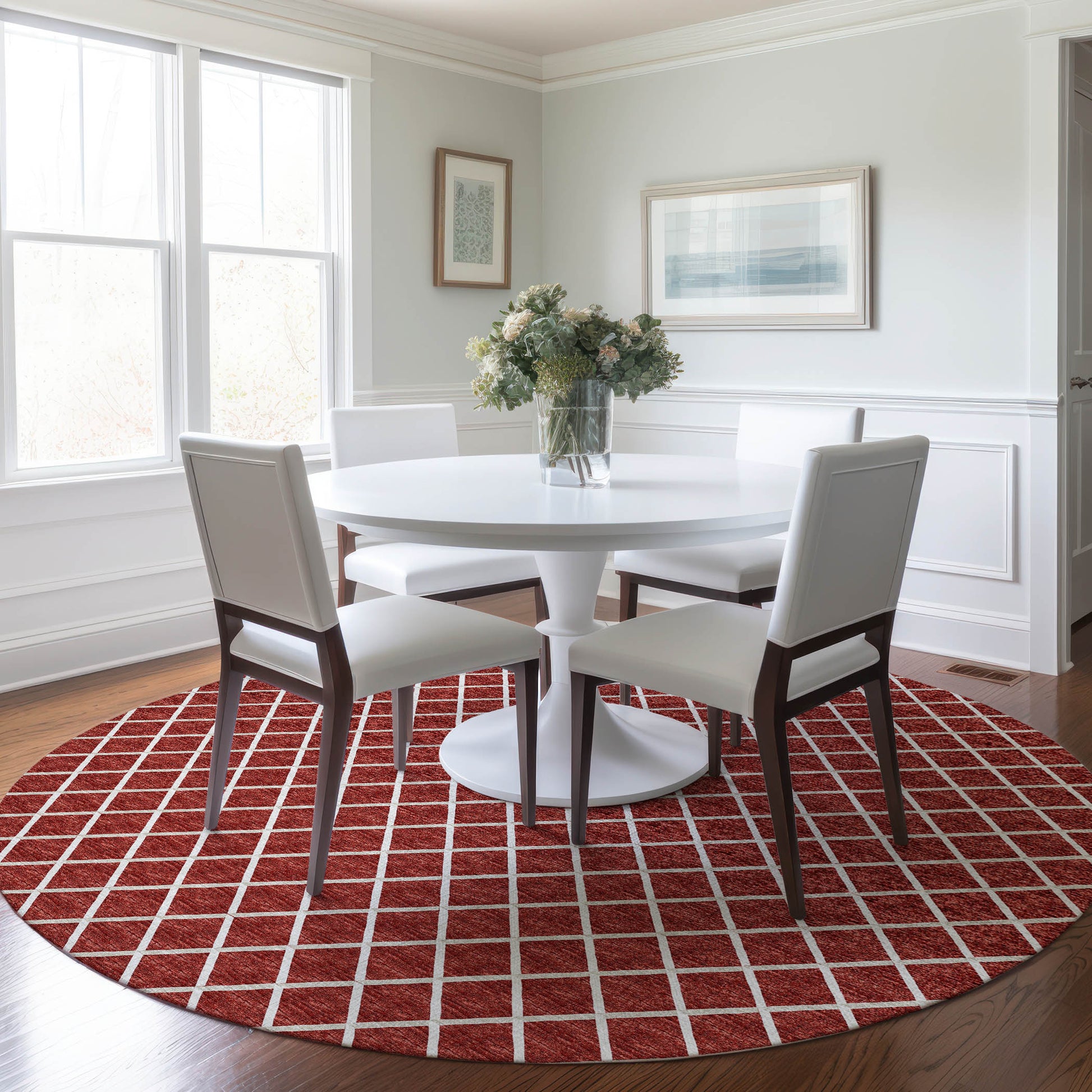 Addison Rugs Mayfield AMF140RD 8 x 8 (ft) Loomed Polyester Red Round Indoor Geometric Machine washable Pet Friendly Area rug