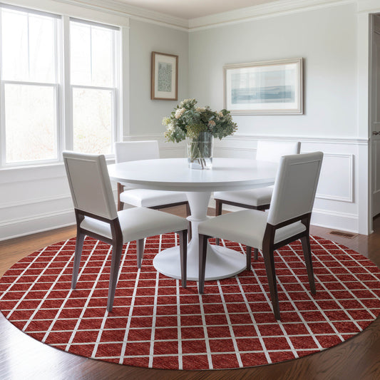 Addison Rugs Mayfield AMF140RD 8 x 8 (ft) Loomed Polyester Red Round Indoor Geometric Machine washable Pet Friendly Area rug