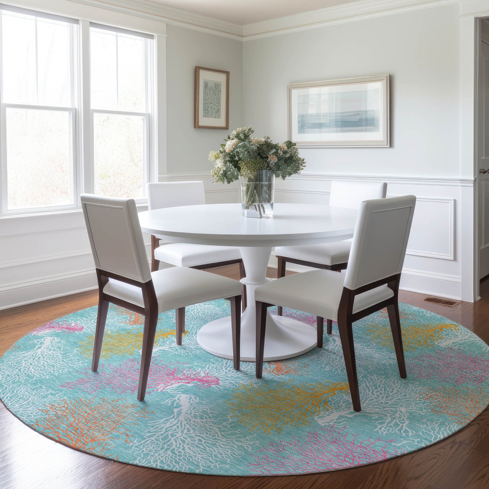 Addison Rugs Mayfield AMF182AQ 8 x 8 (ft) Loomed Polyester Aqua Round Indoor Geometric Machine washable Pet Friendly Area rug