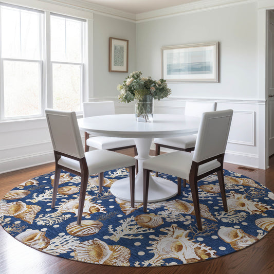 Addison Rugs Mayfield AMF185BL 8 x 8 (ft) Loomed Polyester Blue Round Indoor Geometric Machine washable Pet Friendly Area rug