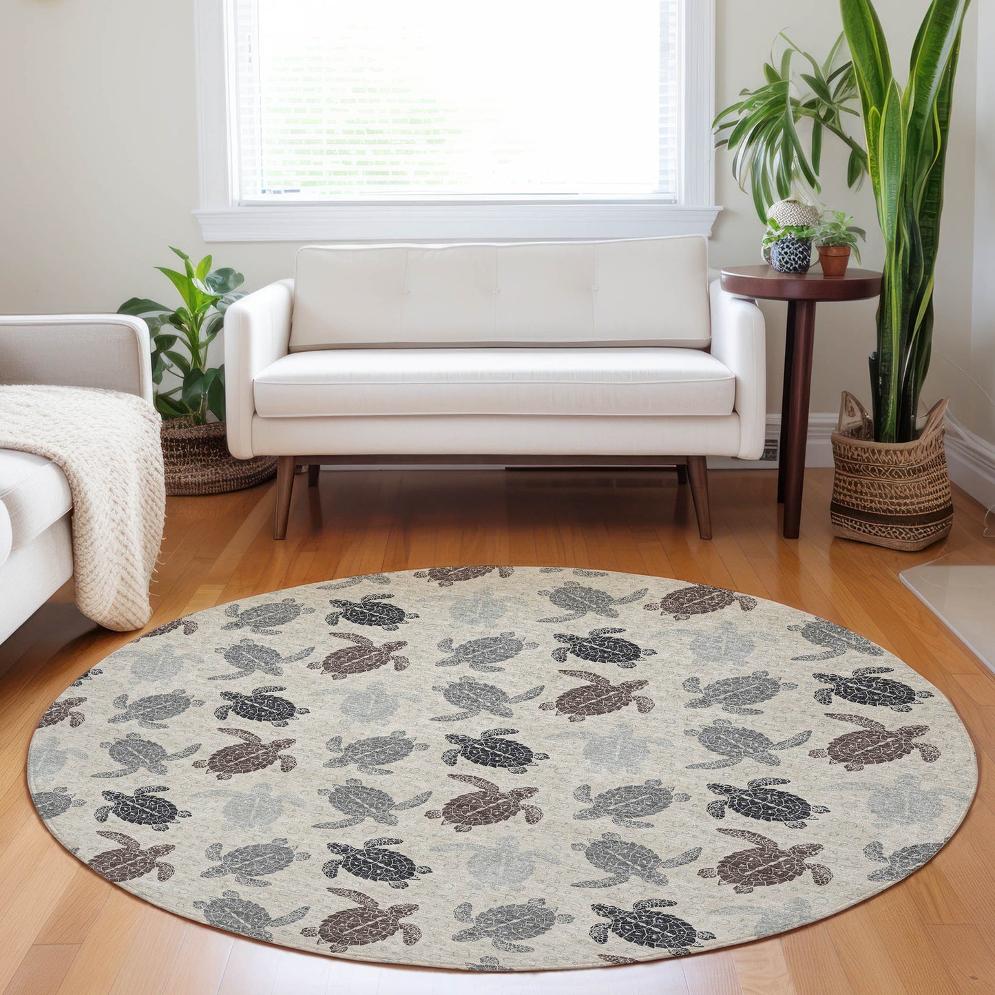 Addison Rugs Mayfield AMF192SD 8 x 8 (ft) Loomed Polyester Sand Round Indoor Geometric Machine washable Pet Friendly Area rug