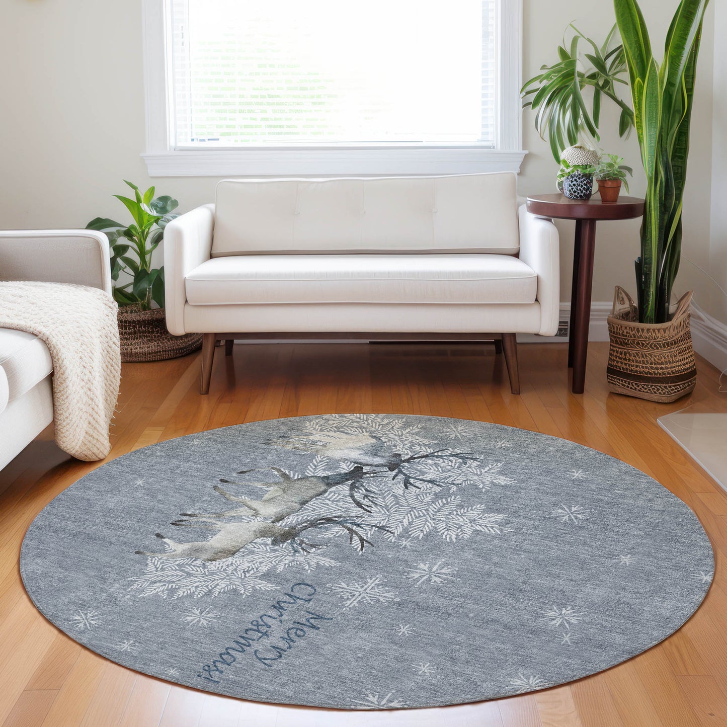 Addison Rugs Mayfield AMF213AS 8 x 8 (ft) Loomed Polyester Ash Round Indoor Abstract Machine washable Pet Friendly Area rug