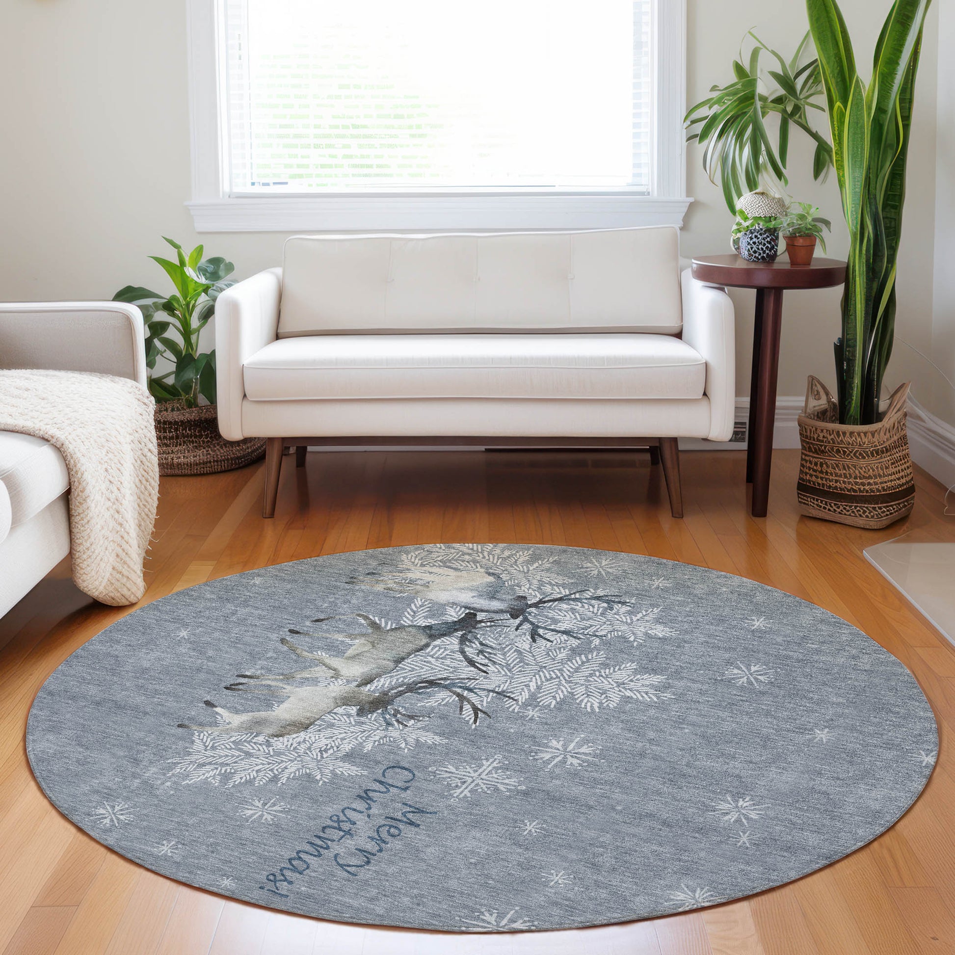 Addison Rugs Mayfield AMF213AS 8 x 8 (ft) Loomed Polyester Ash Round Indoor Abstract Machine washable Pet Friendly Area rug