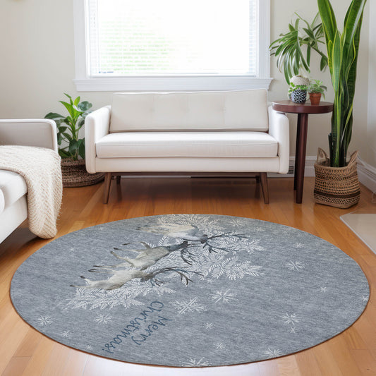 Addison Rugs Mayfield AMF213AS 8 x 8 (ft) Loomed Polyester Ash Round Indoor Abstract Machine washable Pet Friendly Area rug