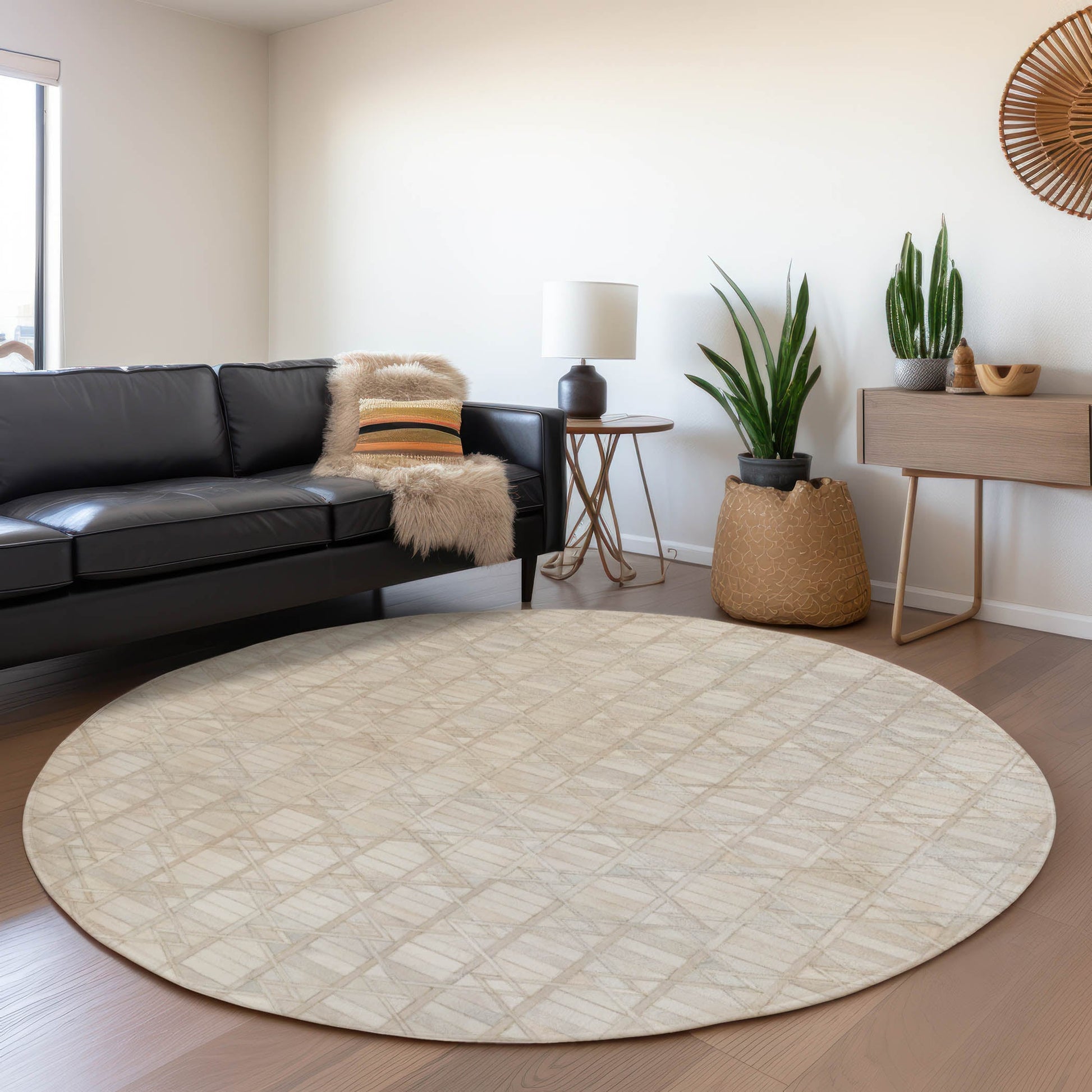 Addison Rugs Mayfield AMF99IV 8 x 8 (ft) Loomed Polyester Ivory Round Indoor Abstract Machine washable Pet Friendly Area rug