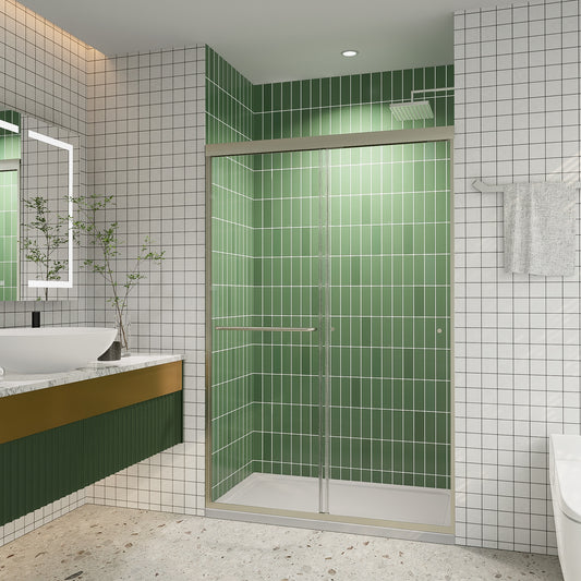 Forclover Sliding Shower Door Brushed NIckel 44-in to 48-in W x 72-in H Semi-frameless Clear Glass Sliding Shower door