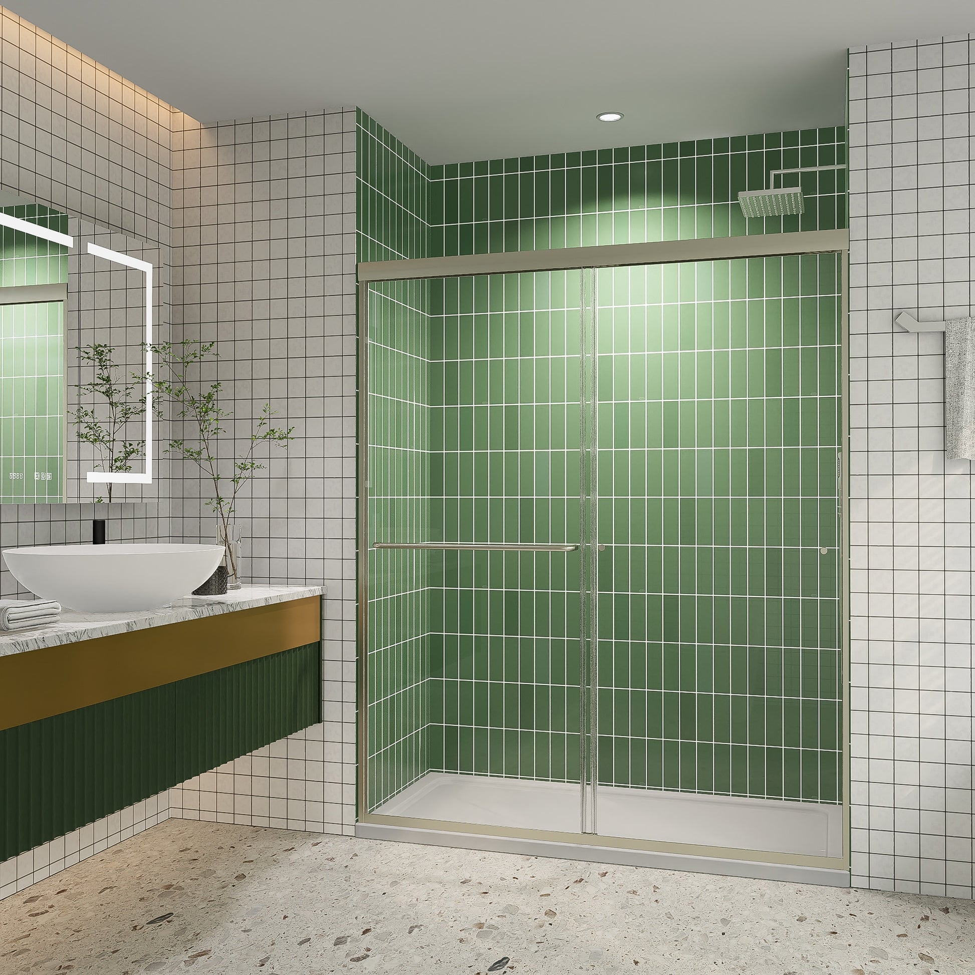 Forclover Sliding Shower Door Brushed Nickel 56-in to 60-in W x 72-in H Semi-frameless Clear Glass Sliding Shower door