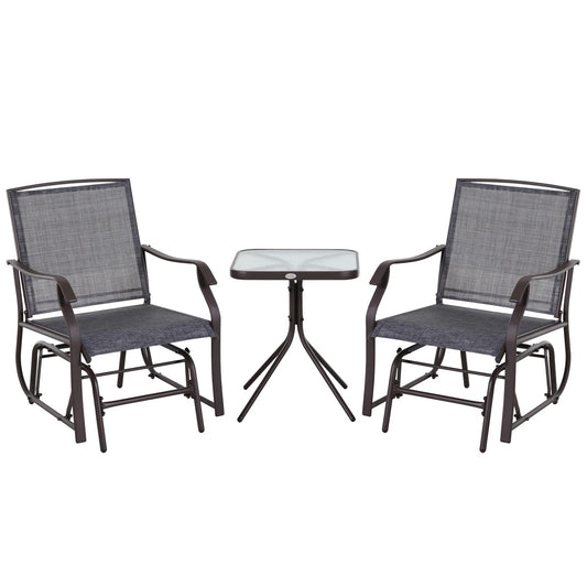 Bayfeve Outdoor Glider Chair Set 3 -Piece Brown Bistro Patio Dining Set Steel Square Table with 2 Gray Rocker Chairs