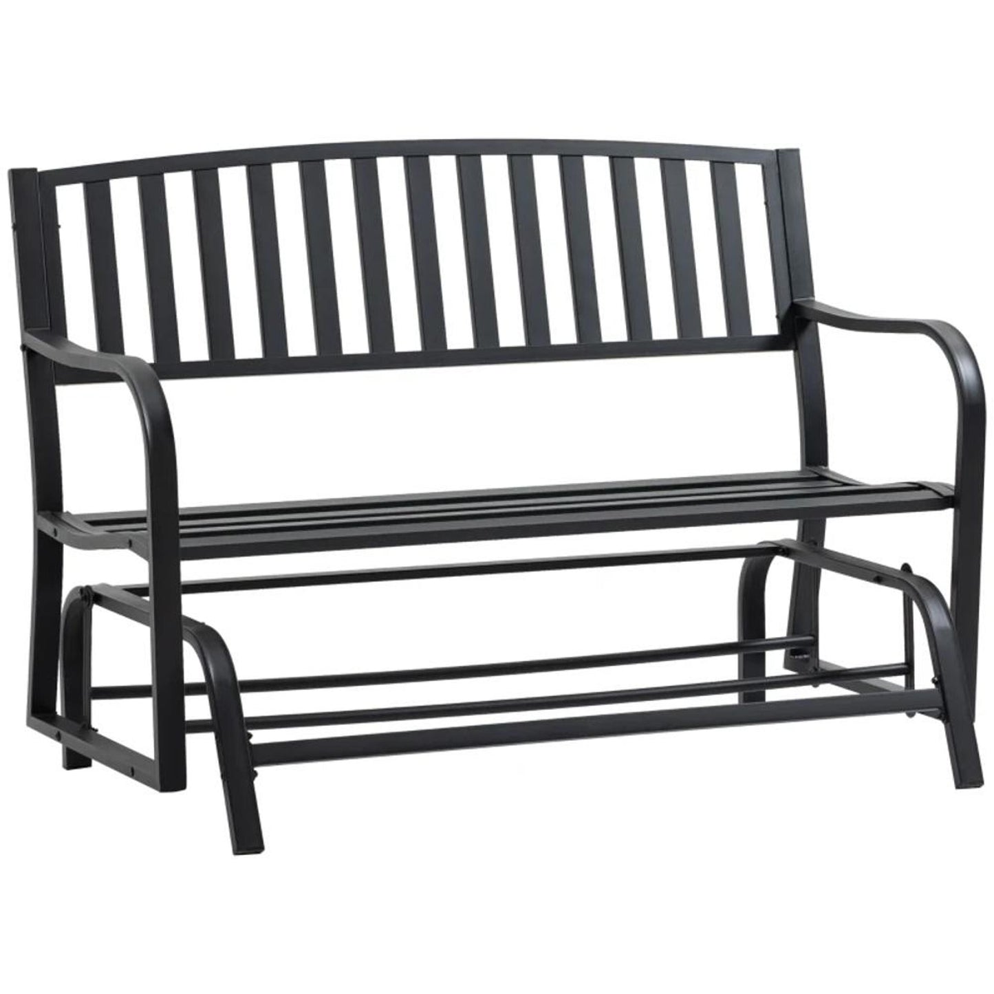 Bayfeve Outdoor Glider Bench Black Steel Frame Glider Beach Chair with Slat Seat