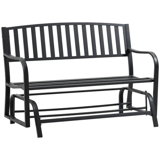 Bayfeve Outdoor Glider Bench Black Steel Frame Glider Beach Chair with Slat Seat