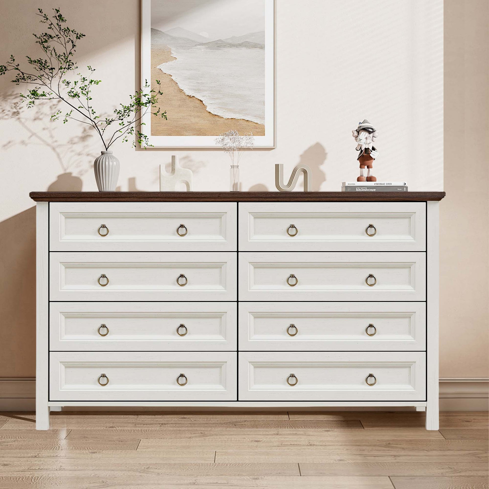 Fun Orange Bedroom Dresser Walnut and White 8 -Drawer 53.94-in Standard dresser