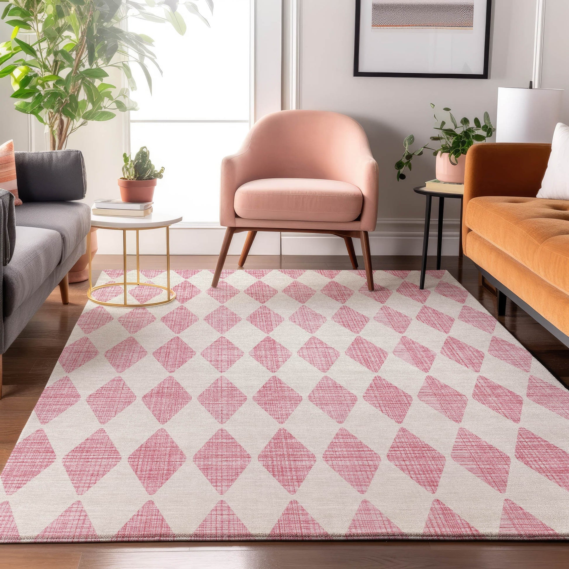 Addison Rugs Mayfield AMF578PI 9 x 12 (ft) Loomed Polyester Pink Rectangular Indoor Geometric Machine washable Pet Friendly Area rug