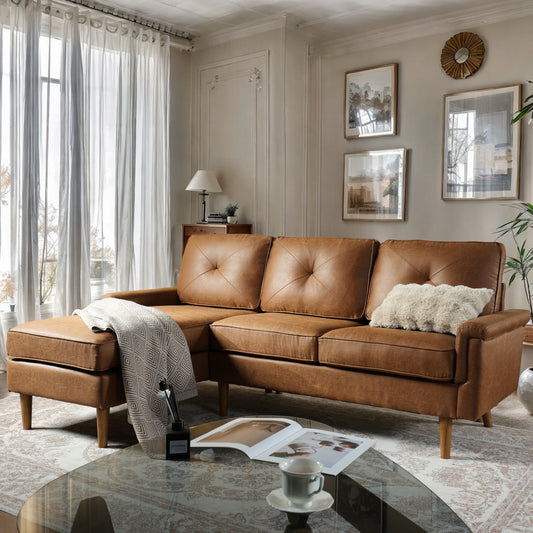 Caodoc 87-in W Modern Light Brown L-Shape sofa for Livingroom Suede Reclining Sofa with Slipcover