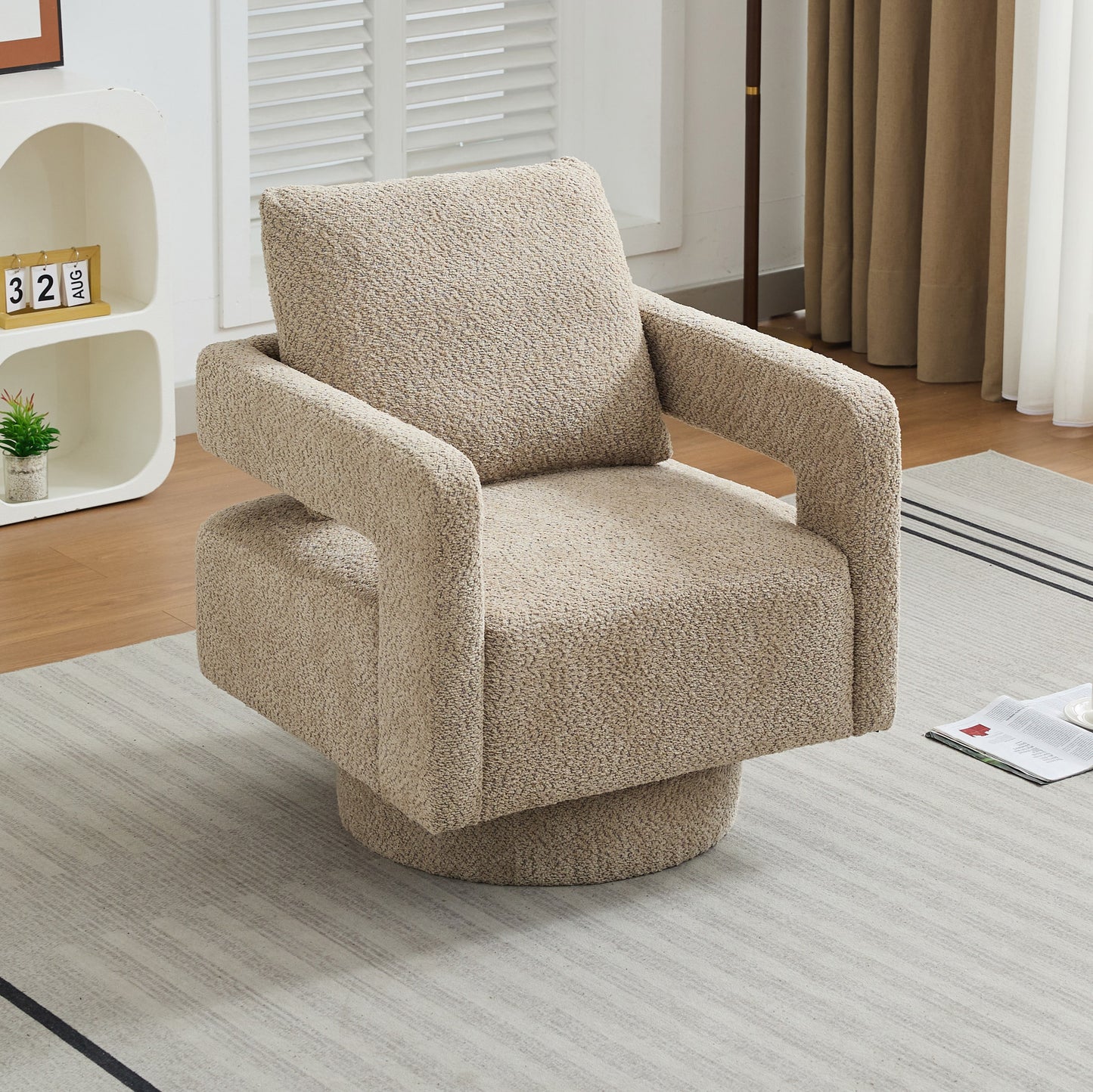 Hrinhom 29.1-in W Modern TAUPE Boucle Swivel Accent Armchair