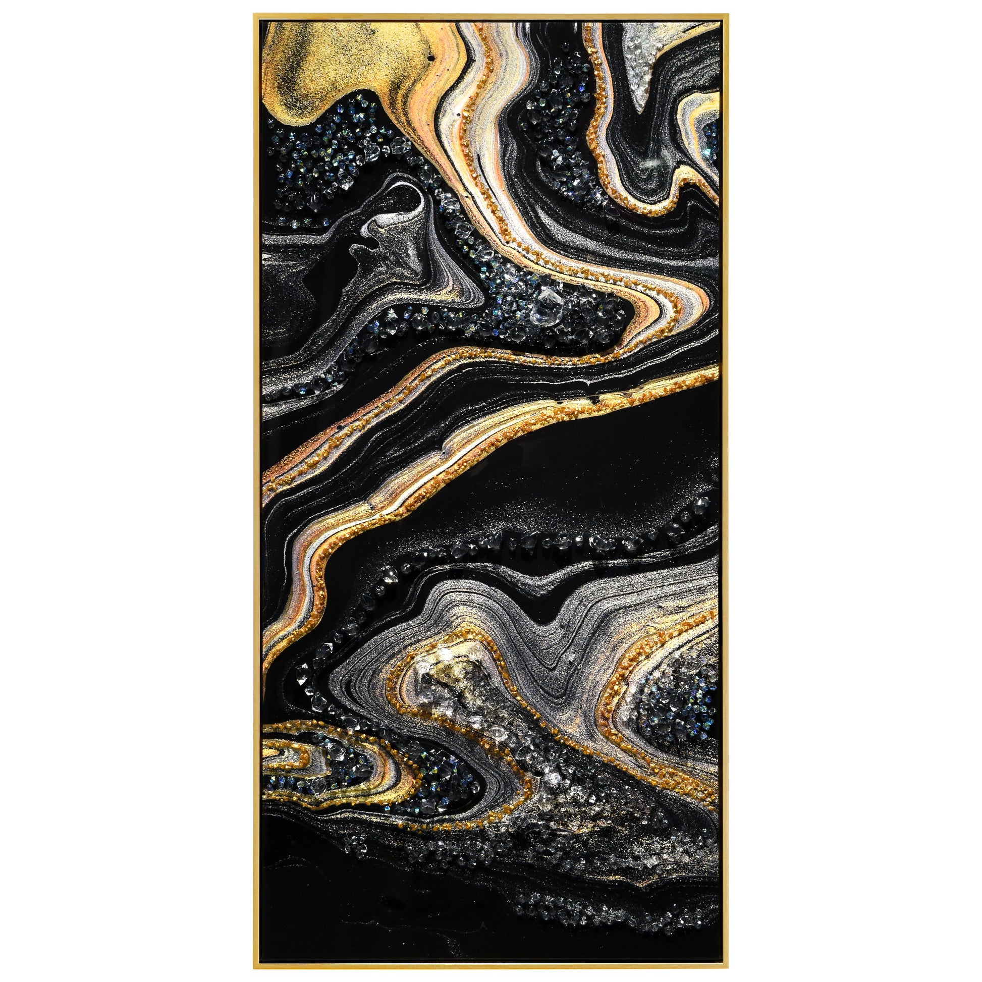 Empire Art Direct Golden Veins I Gold Wood Framed 48-in H x 24-in W Modern Canvas Hand-Painted 3D art