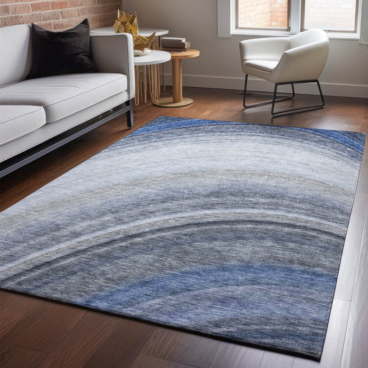 Addison Rugs Mayfield AMF584BU 8 x 10 (ft) Loomed Polyester Blue Rectangular Indoor Geometric Machine washable Pet Friendly Area rug