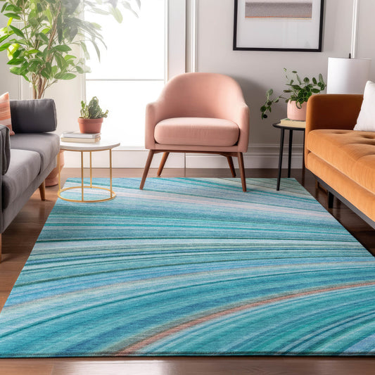 Addison Rugs Mayfield AMF585TE 8 x 10 (ft) Loomed Polyester Teal Rectangular Indoor Geometric Machine washable Pet Friendly Area rug