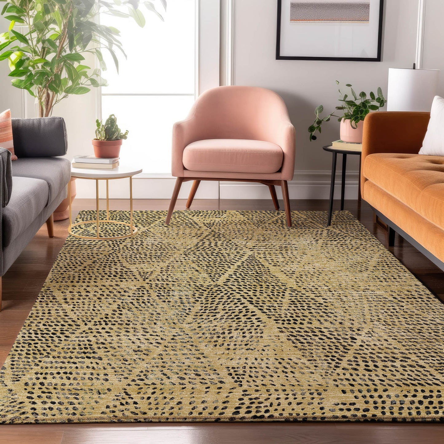 Addison Rugs Mayfield AMF591GO 9 x 12 (ft) Loomed Polyester Gold Rectangular Indoor Geometric Machine washable Pet Friendly Area rug