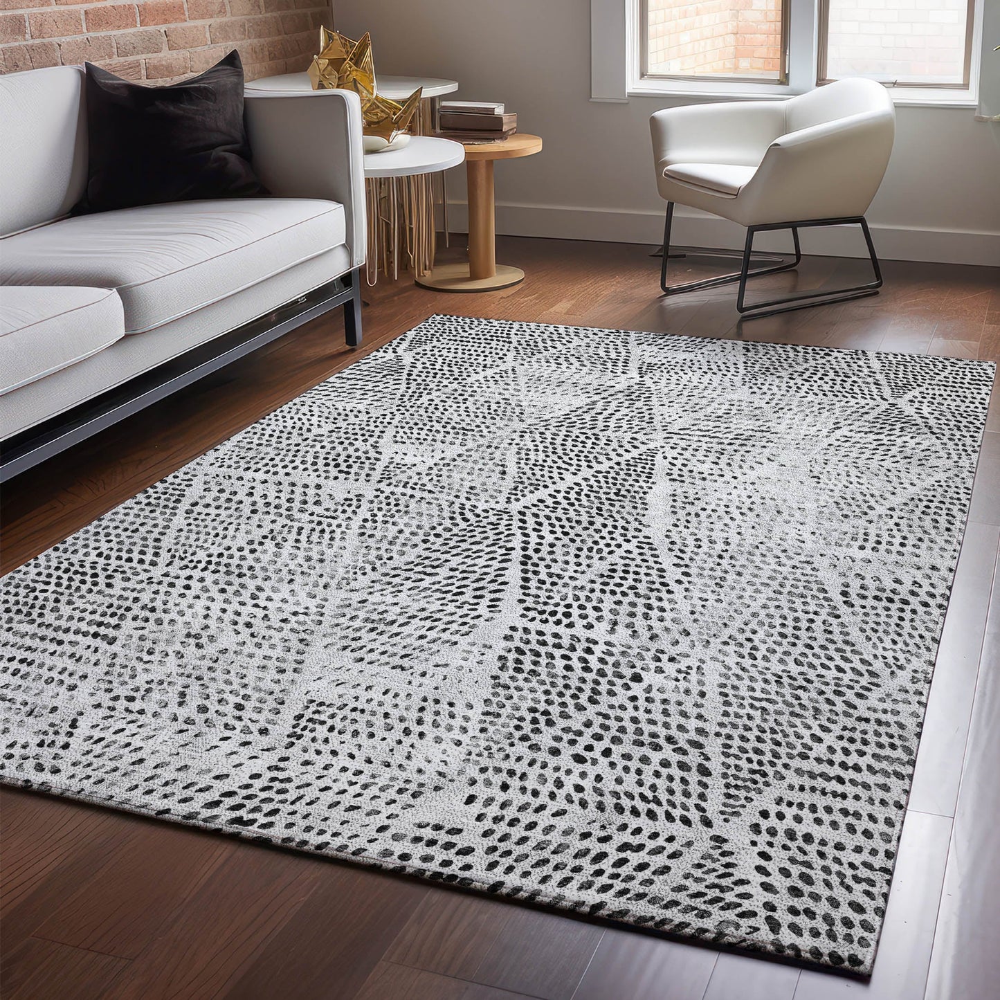 Addison Rugs Mayfield AMF591PW 9 x 12 (ft) Loomed Polyester Pewter Rectangular Indoor Geometric Machine washable Pet Friendly Area rug