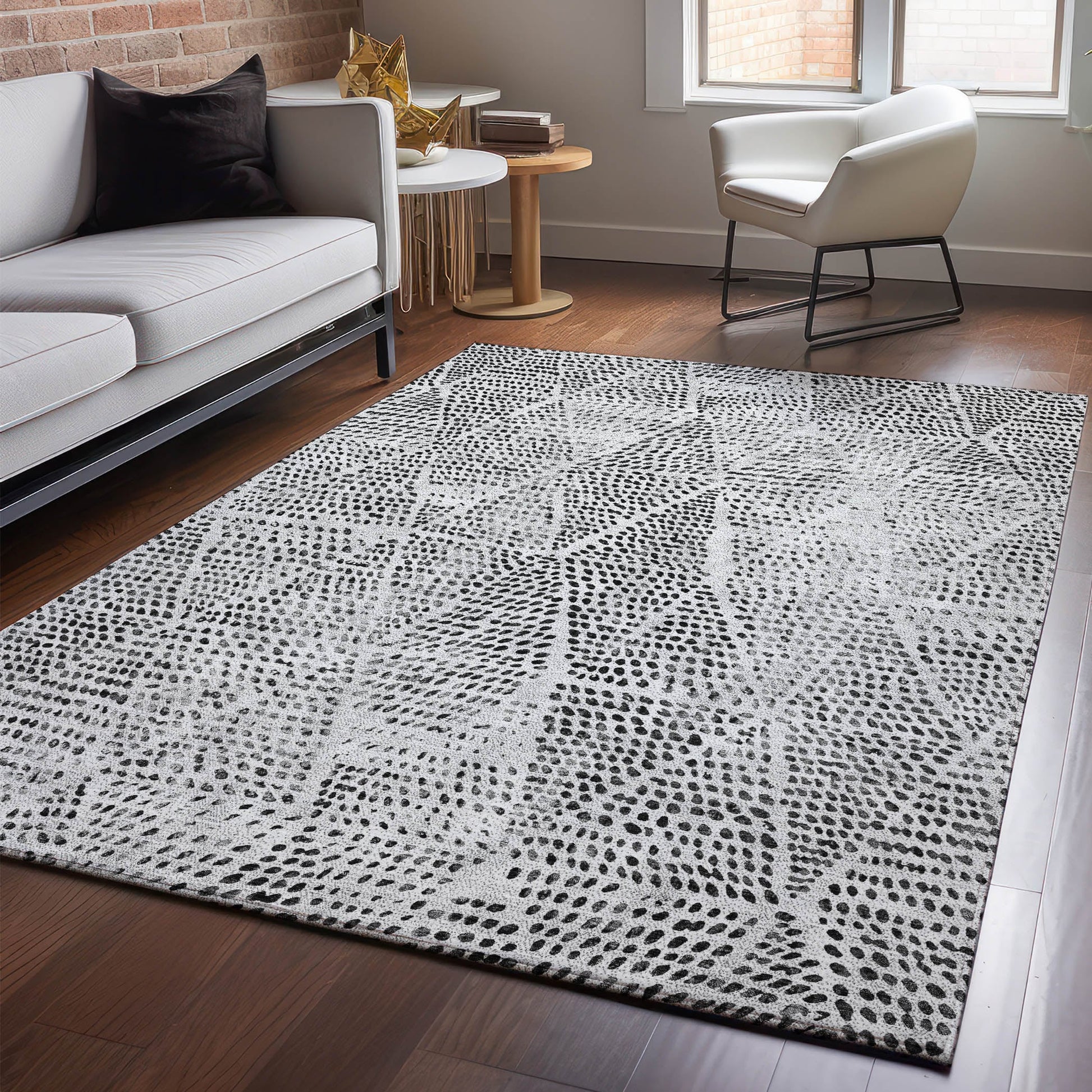 Addison Rugs Mayfield AMF591PW 9 x 12 (ft) Loomed Polyester Pewter Rectangular Indoor Geometric Machine washable Pet Friendly Area rug