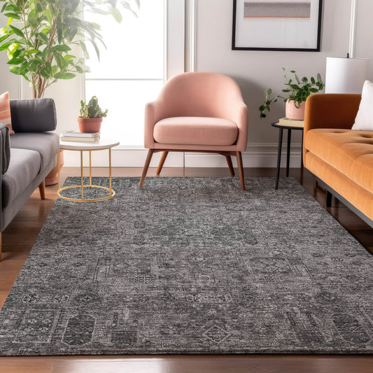 Addison Rugs Mayfield AMF611CC 9 x 12 (ft) Loomed Polyester Charcoal Rectangular Indoor Geometric Machine washable Pet Friendly Area rug