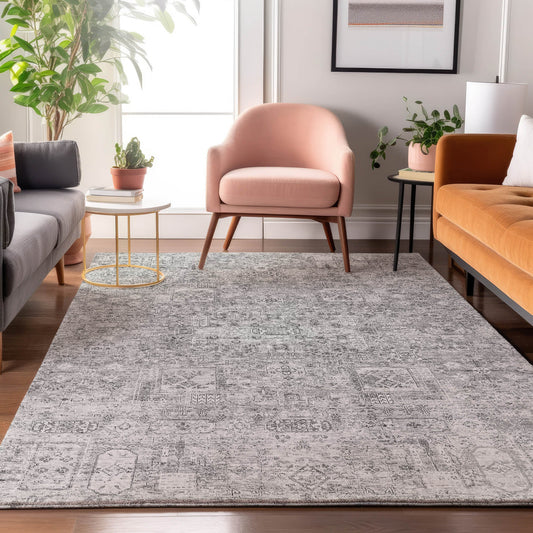 Addison Rugs Mayfield AMF611GY 8 x 10 (ft) Loomed Polyester Gray Rectangular Indoor Geometric Machine washable Pet Friendly Area rug