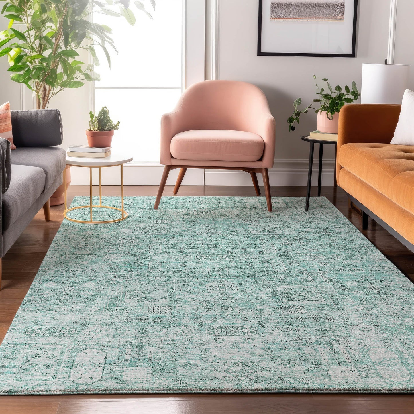 Addison Rugs Mayfield AMF611TE 8 x 10 (ft) Loomed Polyester Teal Rectangular Indoor Geometric Machine washable Pet Friendly Area rug