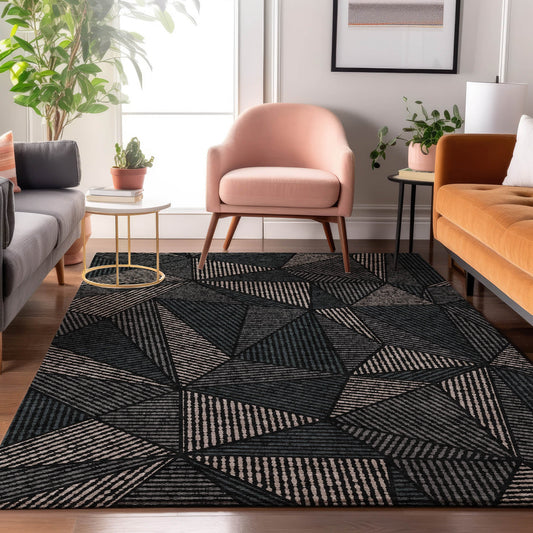 Addison Rugs Mayfield AMF618BK 9 x 12 (ft) Loomed Polyester Black Rectangular Indoor Geometric Machine washable Pet Friendly Area rug